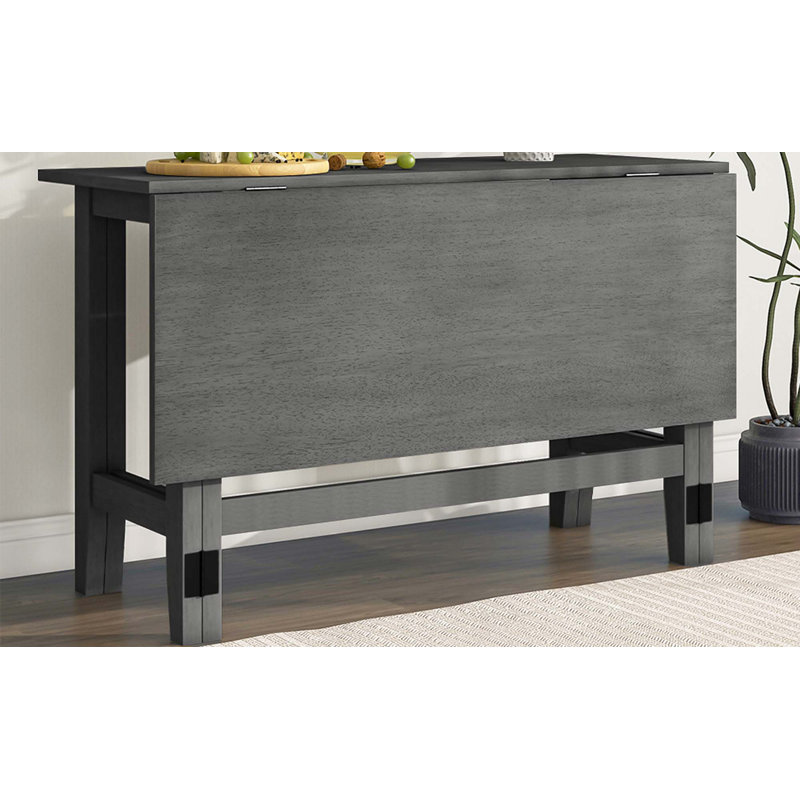 Farmhouse Wood Extendable Dining Table with Drop Leaf for Small Places, Gray