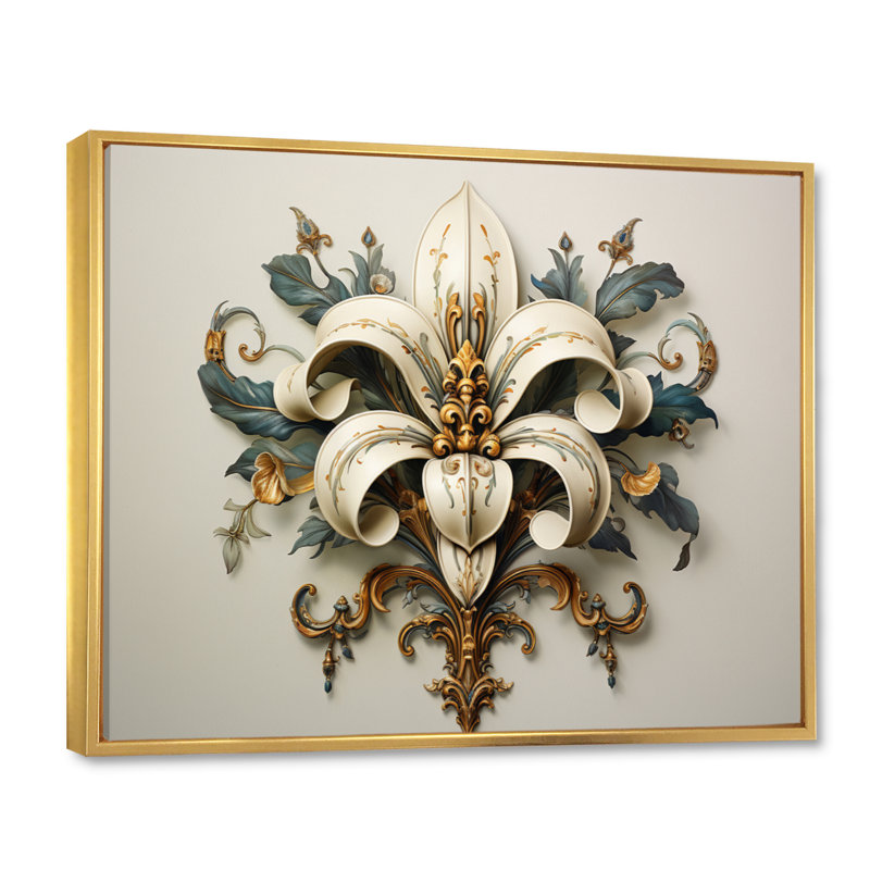 Fleur-De-Lis A Lilly Flower Ii - Symbols Wall Art, H 16 po x l 32 po x P 1 po, Cadre flottant doré