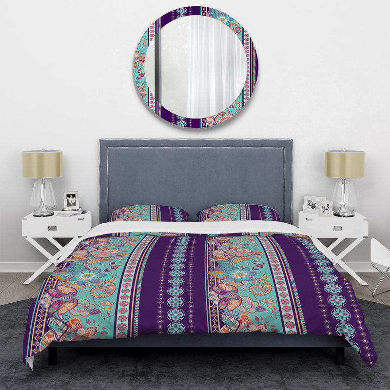 Ensemble de housse de couette en microfibre mauve / bleu 3 pièces, Housse de couette pour grand lit et 2 taies décor