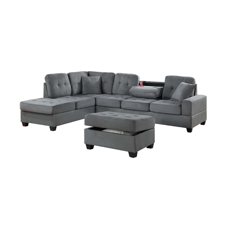 Ensemble de canapé modulaire, méridienne et repose-pieds 3 pièces Aea , Mélange de polyester gris