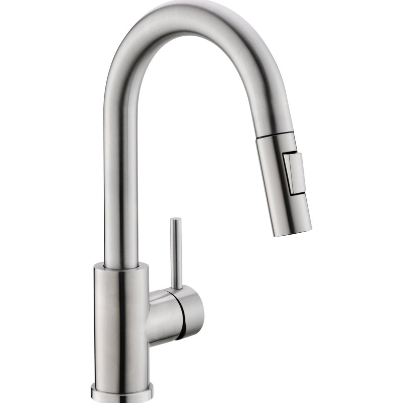Brushed Nickel Sink Faucet With Pull Out Spray, Modern Bathroom And Kitchen Faucet, Ceramic Filler 360 Swivel Down Spray Classic Design