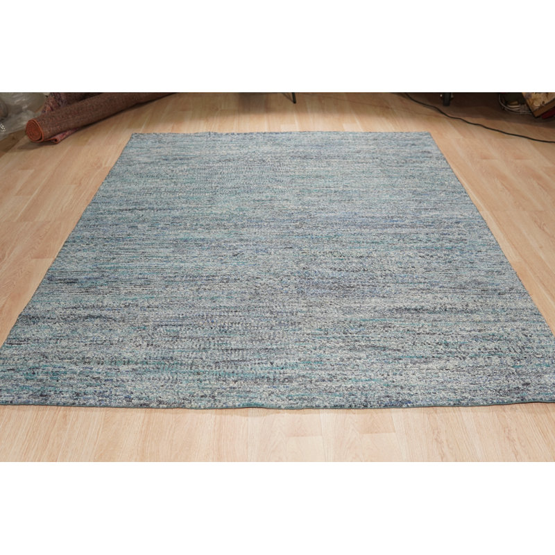 Tapis bleu en soie noué à la main, Rectangulaire 8 pi x 10 pi