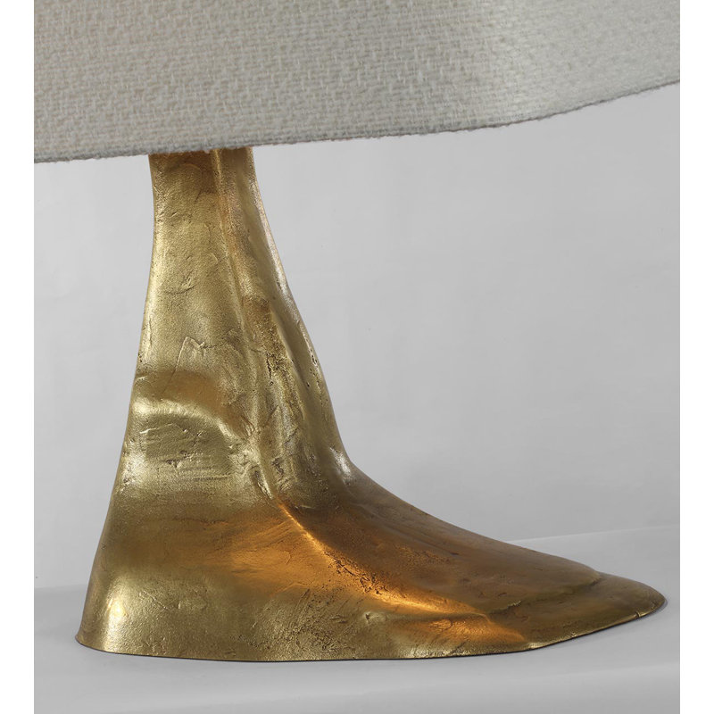 Anne-Marie Barton Terra-Forma 23" Left Table Lamp in Museum Pewter with Boucle Shade, Gold, Brass