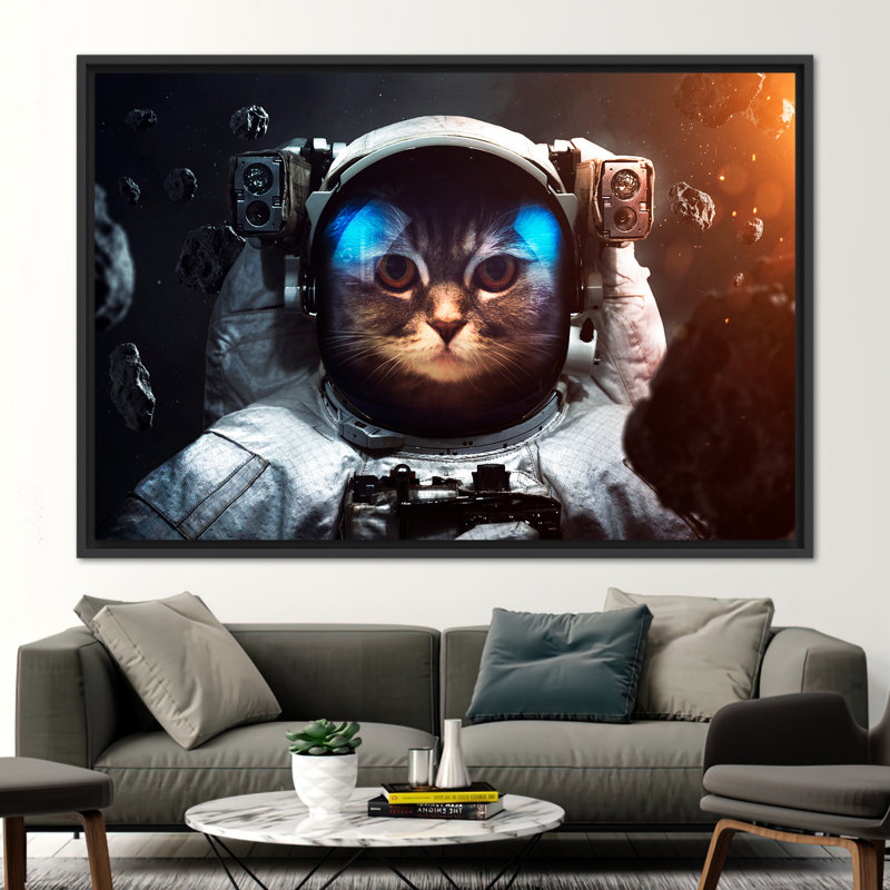 Impression abstraite sur toile thématique «Espace chat»: décoration murale inspirée d'un animal, H 41 po x l 94 po, Noir