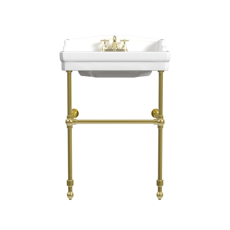 Cheviot Products Essex 24" Console Bathroom Sink with Overflow & Metal Base, 4" Centerset, Polished Brass