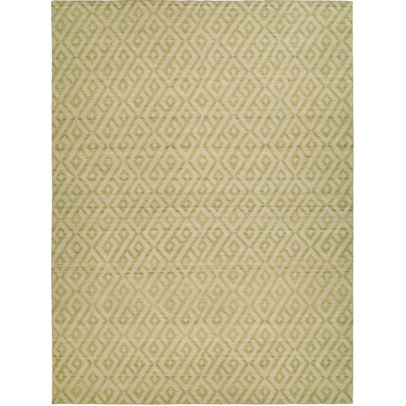 Wool Geometric Area Rug in Beige, Rectangle 5' x 8'