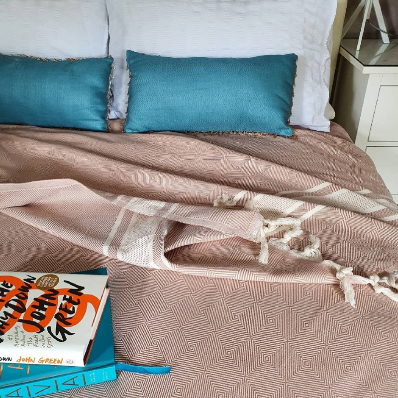 Eptakomi Chevron / Zig Zag Bedspread, 190 W x 260cm L, Cinnamon