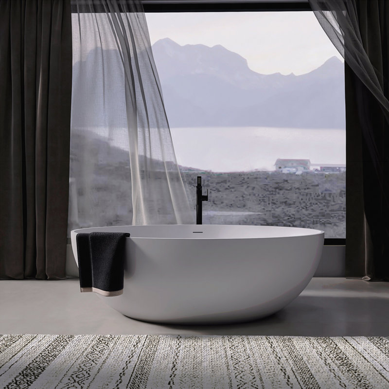 67 Inch Freestanding Solid Surface Soaking Bathtub
