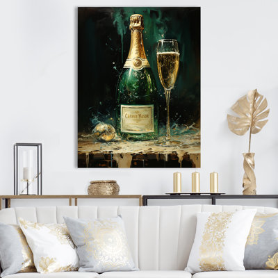 Gold And Emerald Champagne Dream I - Champagne Canvas Print