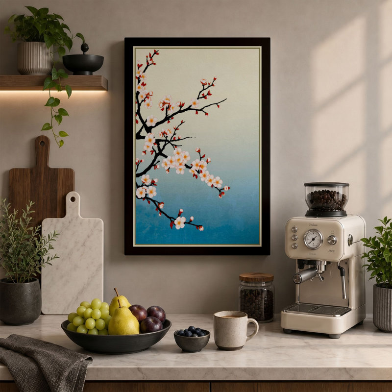 Spring Branch in Bloom Japandi - Wrapped Canvas, 30x20 - 76.2 x 50.8 cm, Taupe Border