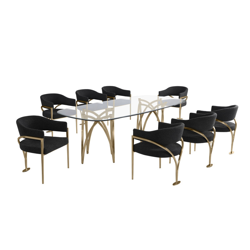 Grandeur Tempered Glass Dining Set, Black, Gold