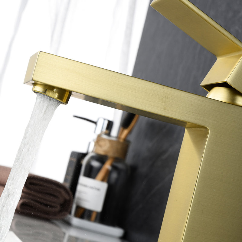 Robinet de lavabo en or brossé - Monotrou et résistant aux égratignures, garniture latérale en céramique incluse