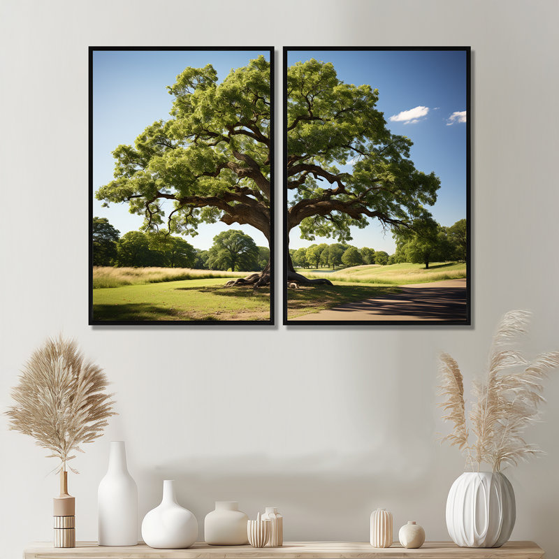 Décoration murale arbres chêne majestueux II - chêne floral, H 36 po x l 48 po, Cadre flottant, Noir