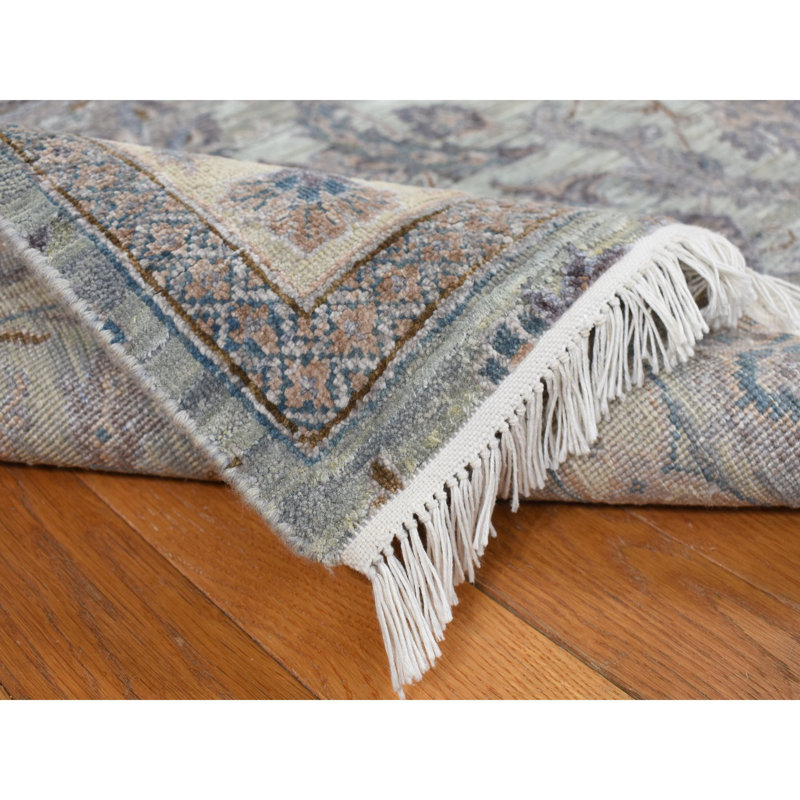 Tapis noué à la main vert en soie pure 6 pi x 9 pi 1 po D485DE08659F438C9F4B03B40E1AA6CA