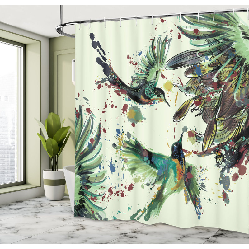 Ensemble de rideau de douche et crochets Hummingbird, H 70 po x l 69 po, Vert pâle