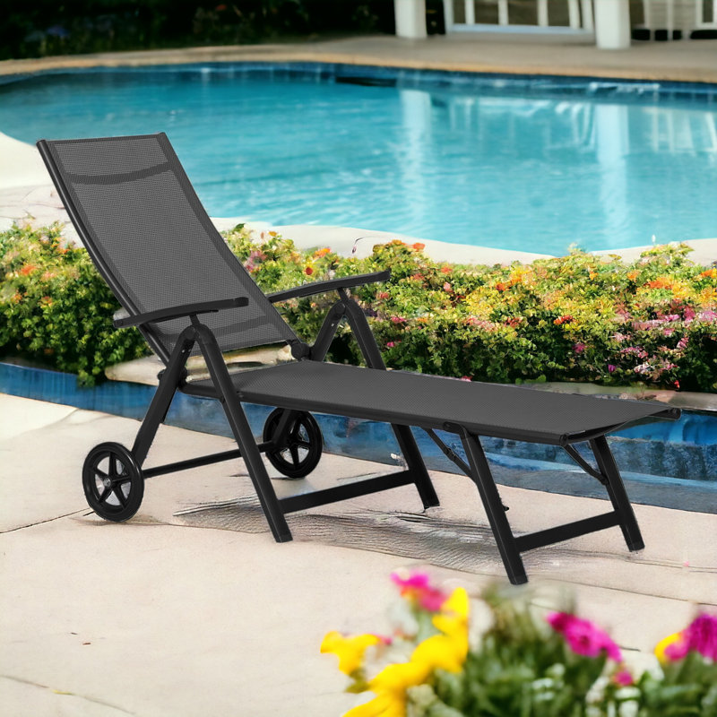 SORRENTO Black Wheeled Folding Sun Lounger