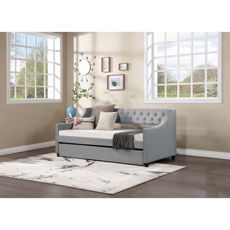 Darikson Extendable Fabric Upholstered Daybed, Gray, Full