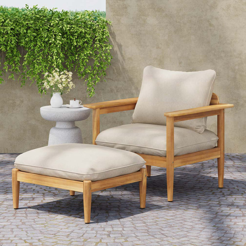 Méridienne d'extérieur en bois d'acacia avec repose-pieds, Oui
