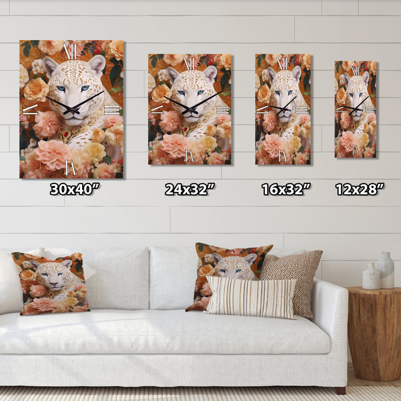 White Tiger Floral Mix I - Horloges murales animaux, Petit