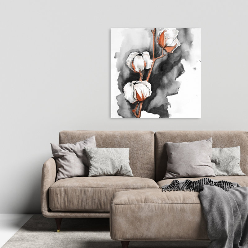 White Office Botanical Canvas | Cotton Flowers Black Background