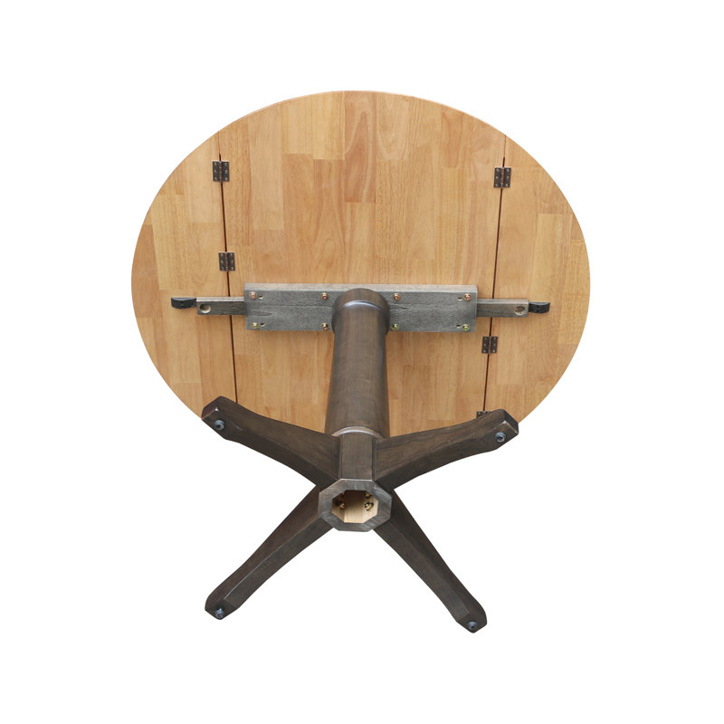 Sturges Extendable Round Unfinished Solid Wood Dining Table, Hickory/Washed Coal