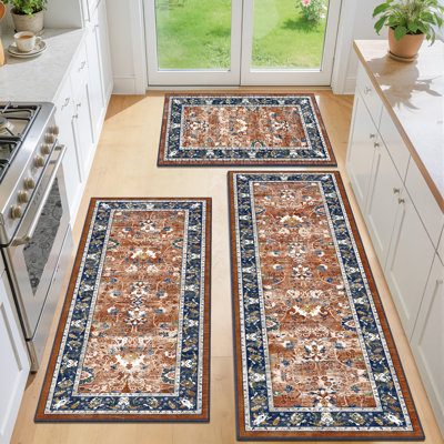 Tapis de cuisine en nylon polaire lavable antidérapant (ensemble de 3)