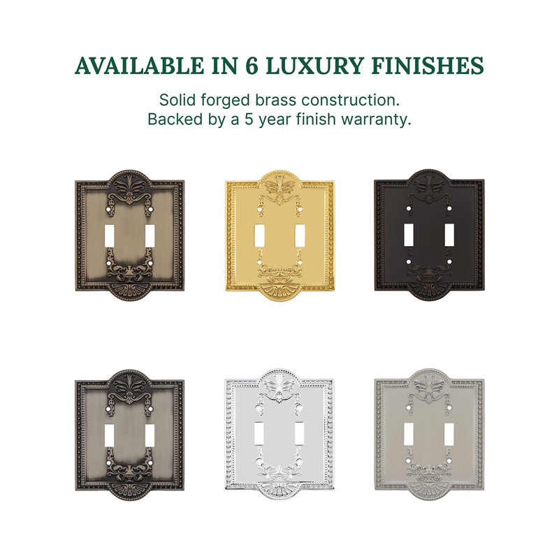 Meadows 2-Gang Toggle Wall Plate, Unlacquered Brass