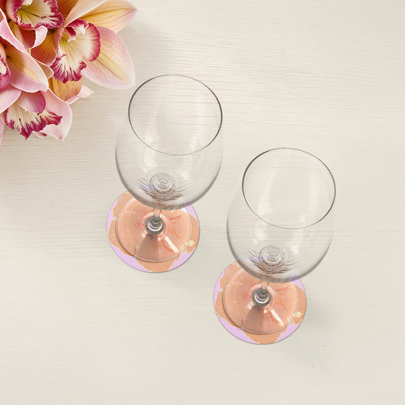 Sous-verres ronds en cuir hibiscus lilas et végétalien, Lilas