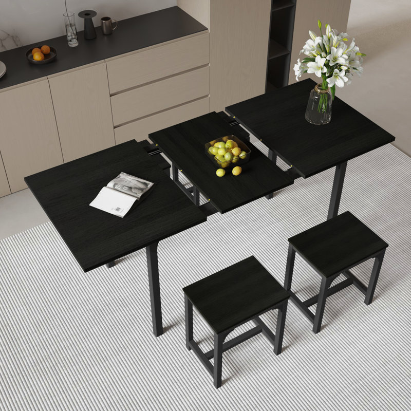 5-piece Dining Table Set For 4-8 People, 63" Large Extendable Kitchen Table Set With 4 Square Stools, Dining Room Table, Easy Assembly & Clean