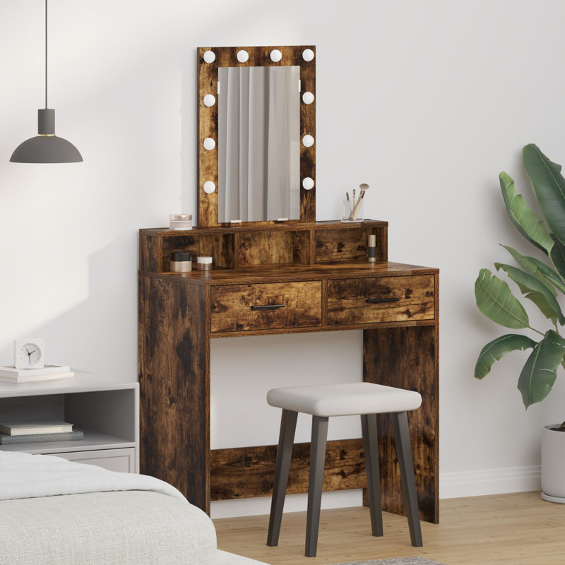 79 X 41 X 140 Cm Mirror Vanity Table, Smoked Oak