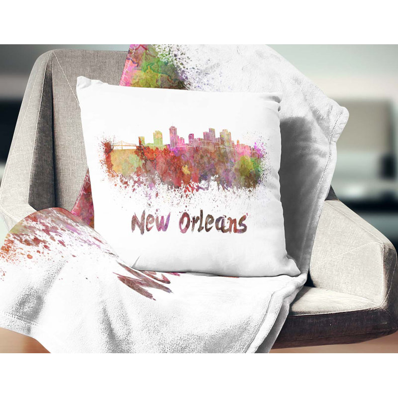 Coussin New Orleans Skyline - Cityscape, Carré, 16 po x 16 po
