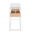 Console contemporaine avec structure en métal, plateau en verre transparent et compartiments de rangement en bois pour les intérieurs modernes-1164563245