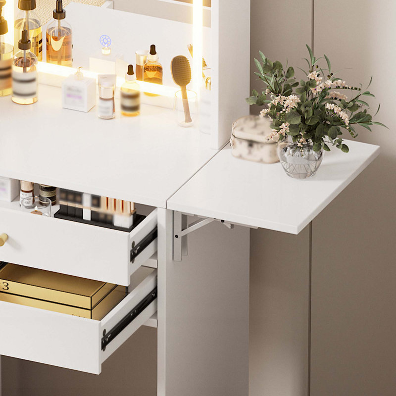 Vanity Table Set with 3 Adjustable Lighted Mirror and Storage Chair