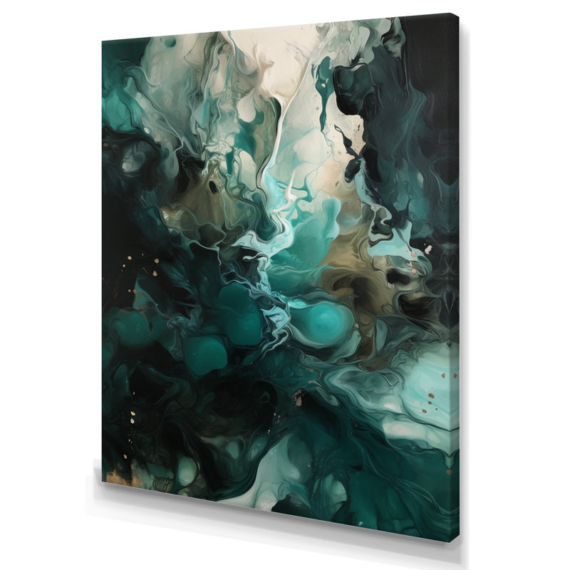 Art encadré sur toile vert et blanc marbré III, H 32 po x l 16 po x P 1 po, Toile tendue