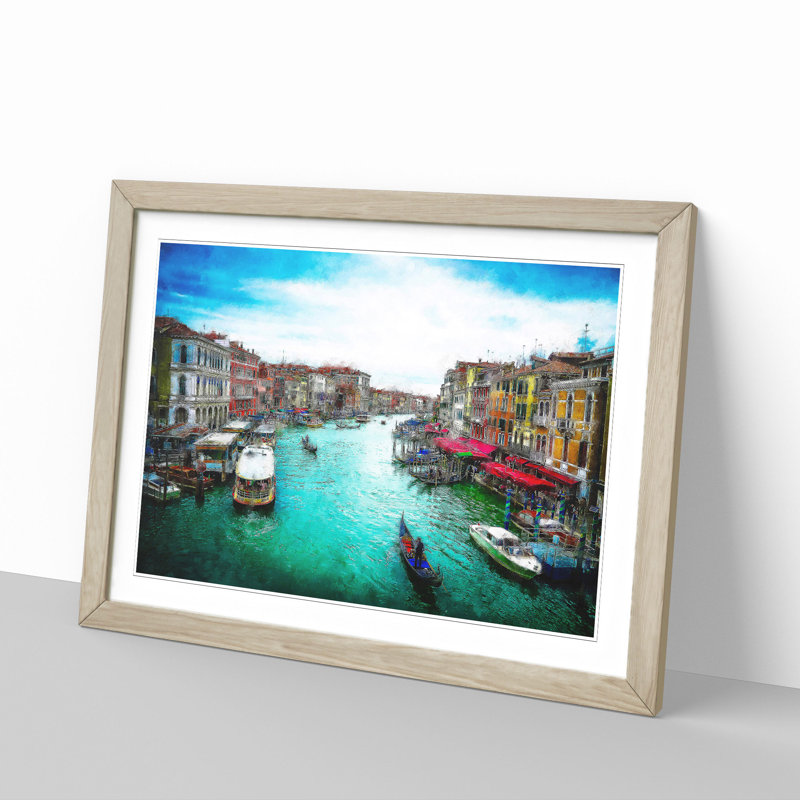 Gondolas in Venice Italy - Picture Frame Graphic Art Print, Oak Framed, 33cm H x 45cm W x 2cm D