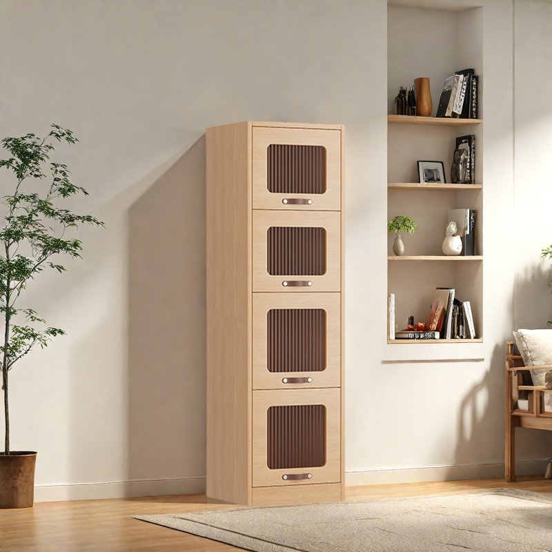 Rabehi, (4 Shelves) 54.3"H x 15.7"W x 13.7"D, Brown