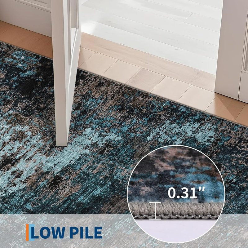 Abstract Art-Inspired Thin Indoor Rug, Distressed Oil Painting Pattern Low Pile Area Mat with Soft Surface, Easy to Clean & Stain Resistant for Living Room, Bedroom, Entryway, Study