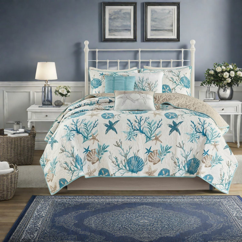 Ensembles de literie en coton luxueux, design bord de mer turquoise pour la maison