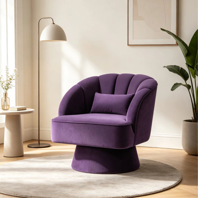 Fauteuil d'appoint moderne pivotant à 360 °, fauteuil rembourré en velours doux avec dossier rayé et rembourrage moelleux épais, chaise longue rotative élégante pour le décor du salon et de la chambre à coucher