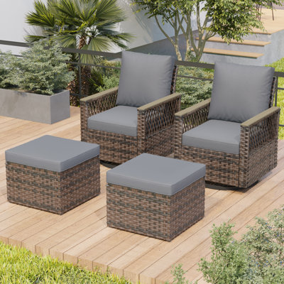 Ensemble de meubles de patio 4 pièces, chaises d'extérieur en osier avec repose-pieds, ensemble de bistro de patio toutes saisons avec coussins résistants à l'eau et dossier haut pour le jardin, la cour et la piscine