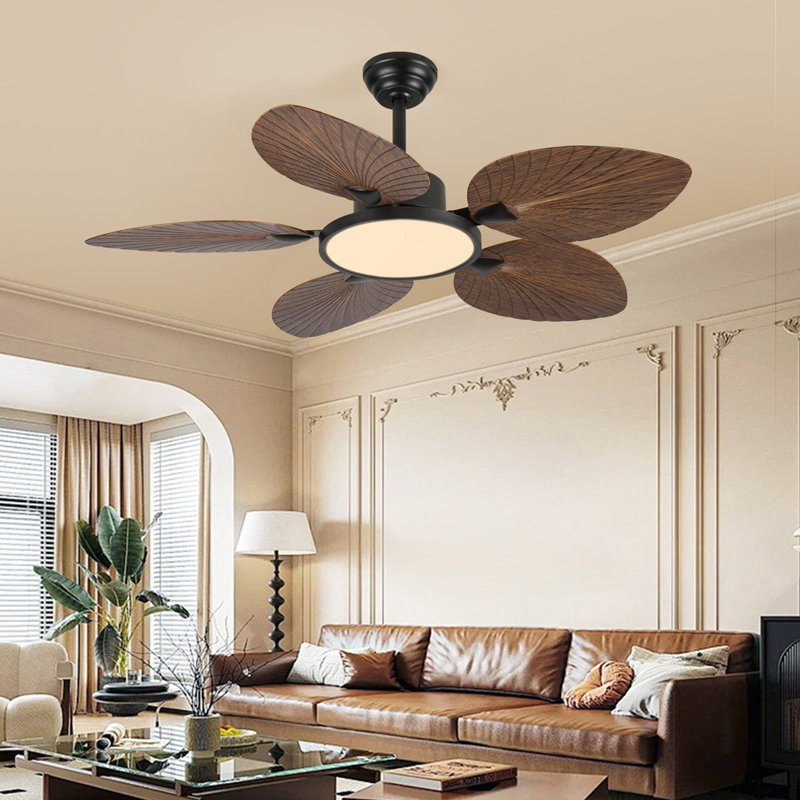 Ventilateur de plafond 52 pouces à feuilles de palmier tropical avec lumières et télécommande