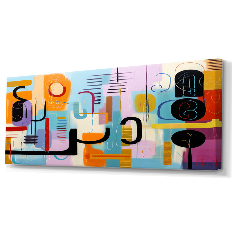 Mid-Century géométrique, collage amusant IV - art mural géométrique, Toile tendue, H 28 po x l 60 po x P 1,5 po