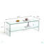 Table télé en verre transparent, meuble télé en verre trempé transparent pour le salon