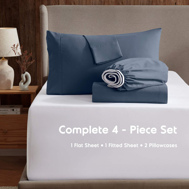Ensemble de draps ultra doux et respirant Hotel Collection, Marine, Ensemble de draps pour lit simple + drap-housse + 