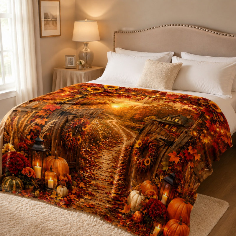 Couverture en molleton Cozy Autumn Scene, Jeté standard (l 50 po x L 60 po)