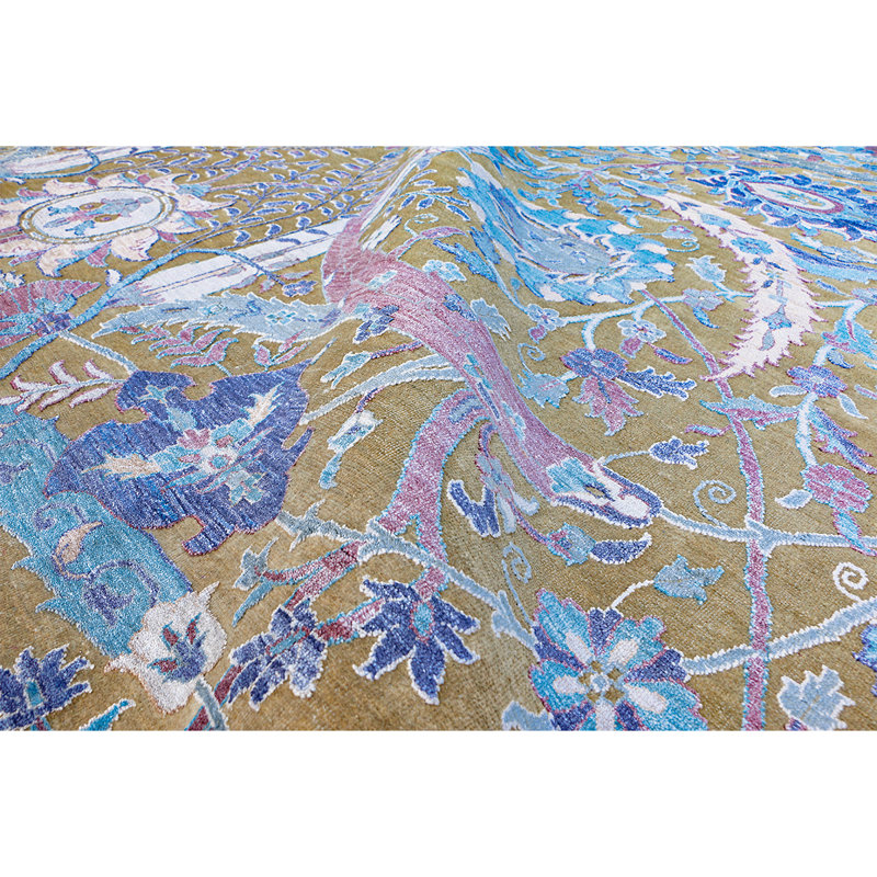 Hand-Knotted High-Quality Camel and Multi-Colored Area Rug, Rectangle 9' x 12'