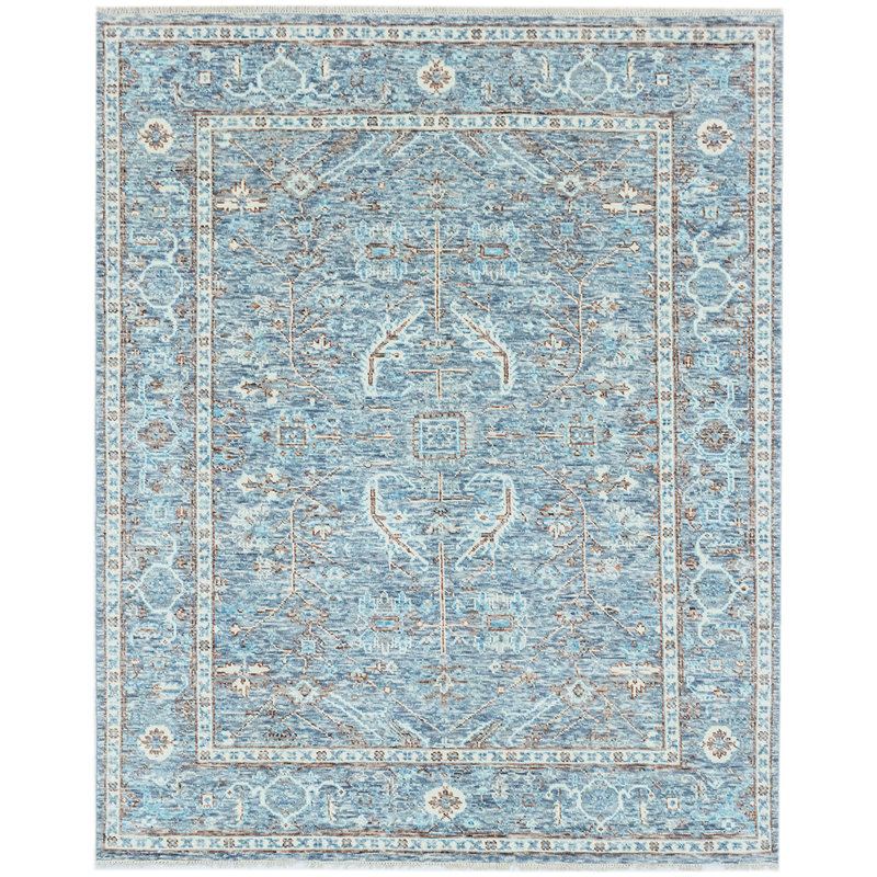 Wool Oriental Area Rug in Blue/Gray, Rectangle 8' x 10'