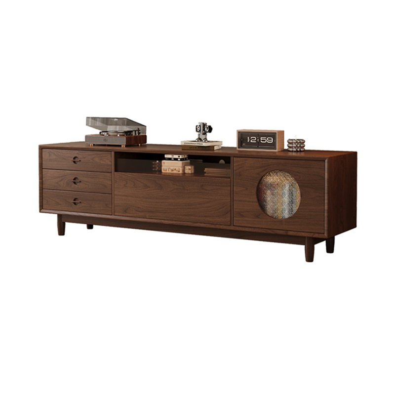 Meuble télé en bois de noyer de style français rétro, H 22,44 po x L 59,05 po x l 15,75 po, Brun