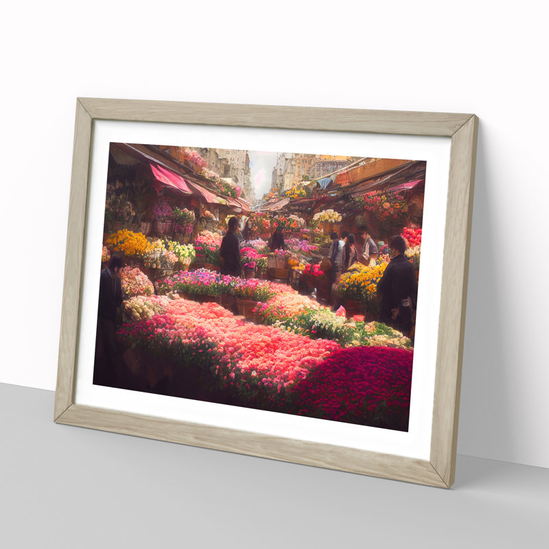 A Flower Market Vol.4 1 Piece Single Picture Frame Painting, 46cm H x 64cm W x 2cm D, Oak Framed