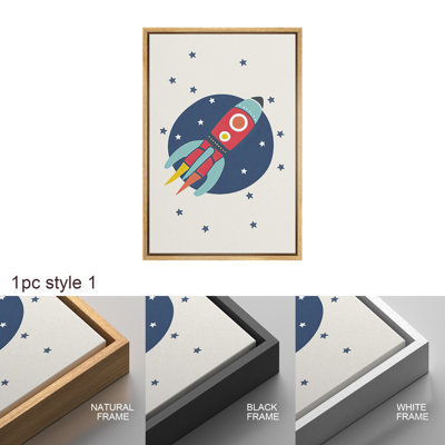 1 Outer Space Rocket Alphabet Nursery Decor, Modern Astronaut Kid's Room Pictures, Giclee Canvas Digital Print Framed Wall Art